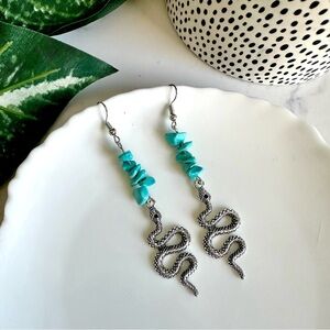 2/$30🌵 Silver Snake Turquoise Beads Earrings Southwestern Desert Serpent NEW